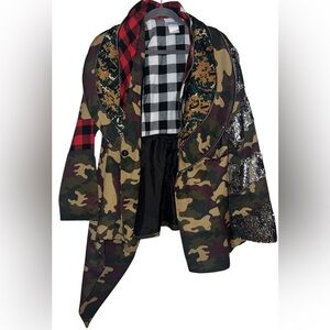 Asymmetrical Camo, Plaid, & Sequins Jacket